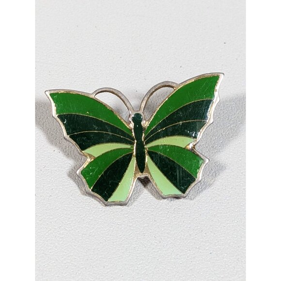 Vintage Green Enamel Stripe Butterfly Pin - Picture 2 of 6